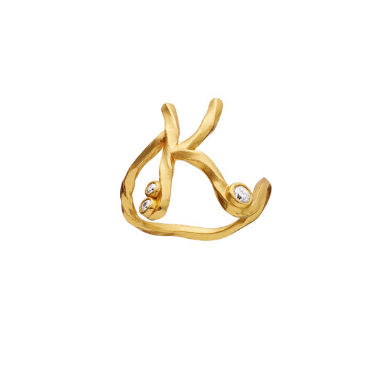 K Alphabet forgyldt Ring hvid Zirkonia Maanesten