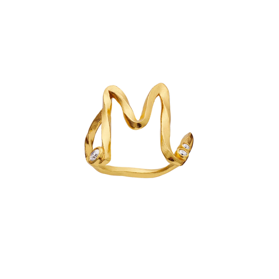 M Alphabet forgyldt Ring hvid Zirkonia Maanesten