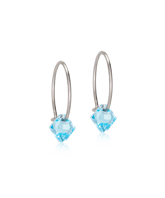 NT Ear Ring 14 mm, Bicone 6 mm, Aquamarine - Natural Titanium Blomdahl