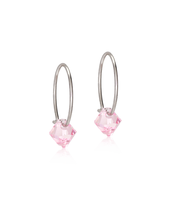 NT Ear Ring 14 mm, Bicone 6 mm, Light rose  - Natural Titanium Blomdahl