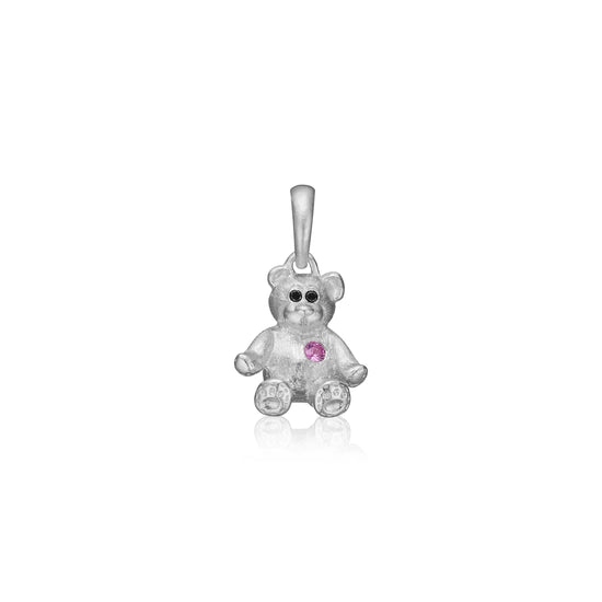 Krammebamse siddende rho. sølv vedhæng m. grønlandsk pink Safir 13 mm TuaMea