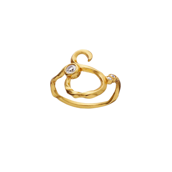S Alphabet forgyldt Ring hvid Zirkonia Maanesten