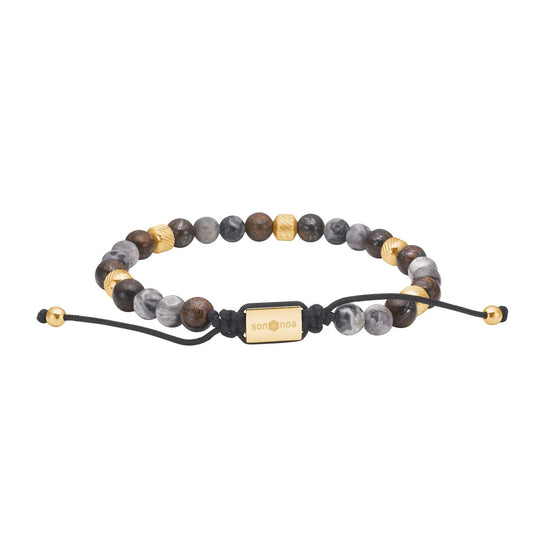 SON armbånd map stone/ilmenite bronzitite og stål IP gold Son of Noa