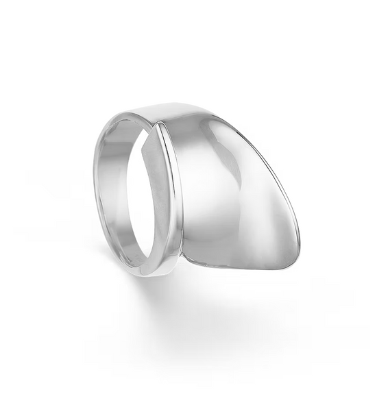 Hulkelformet sølv ring blad m. kant