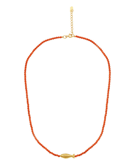 Reef halskæde forgyldt Maanesten