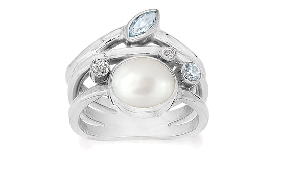 Rabinovich - Optimism Sølv ring st 53 hv perle, sky blue,hv. topas