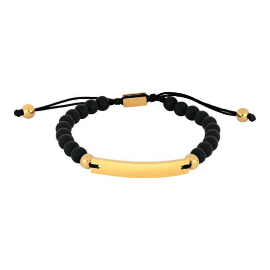 SON armbånd onyx/steel IP gold 19-25cm