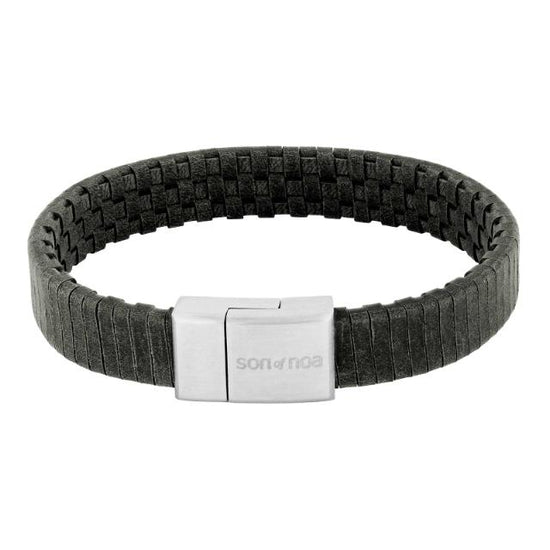 SON armbånd grå kalveskind stål 12mm