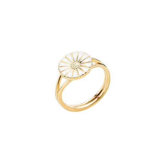Marguerit ring 11mm. St.49 Forgyldt med hvid emalje