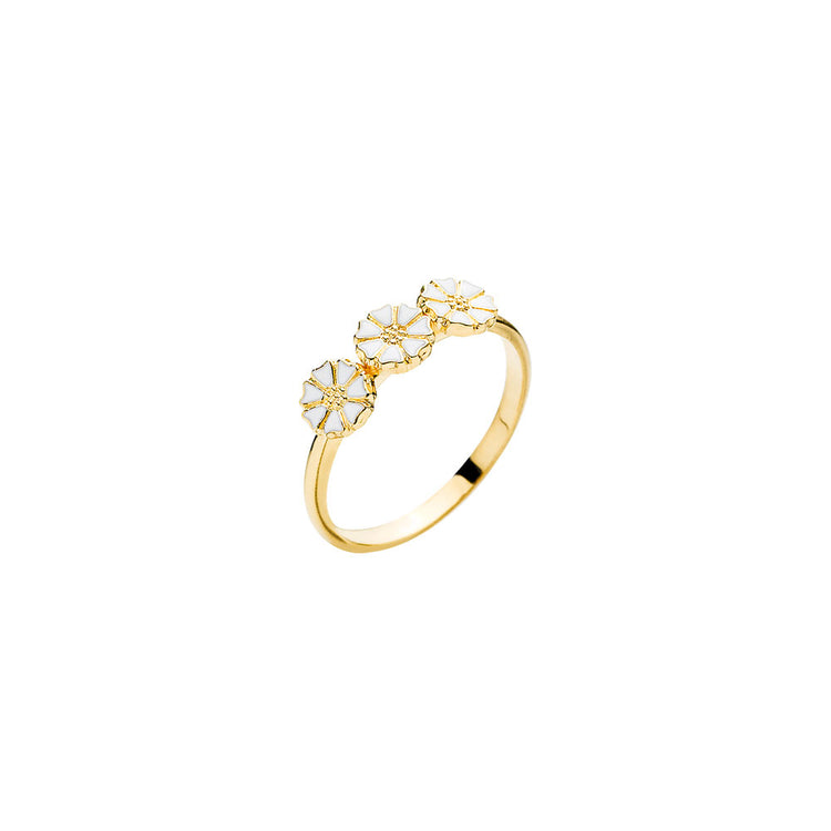 Marguerit ring 3x5mm. St.53 Forgyldt med hvid emalje