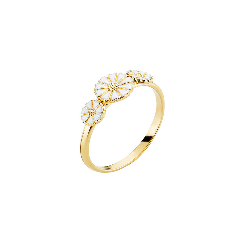 Marguerit ring 3x5mm. St.53 Forgyldt med hvid emalje
