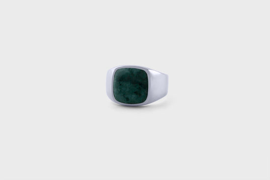 IX - Cushion Signet Ring Green Marble st 58 Rh. Sølv