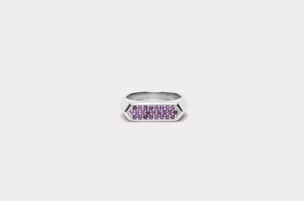 IX - Mini Hexagon Purple Ring st. 52 Rh. Sølv 